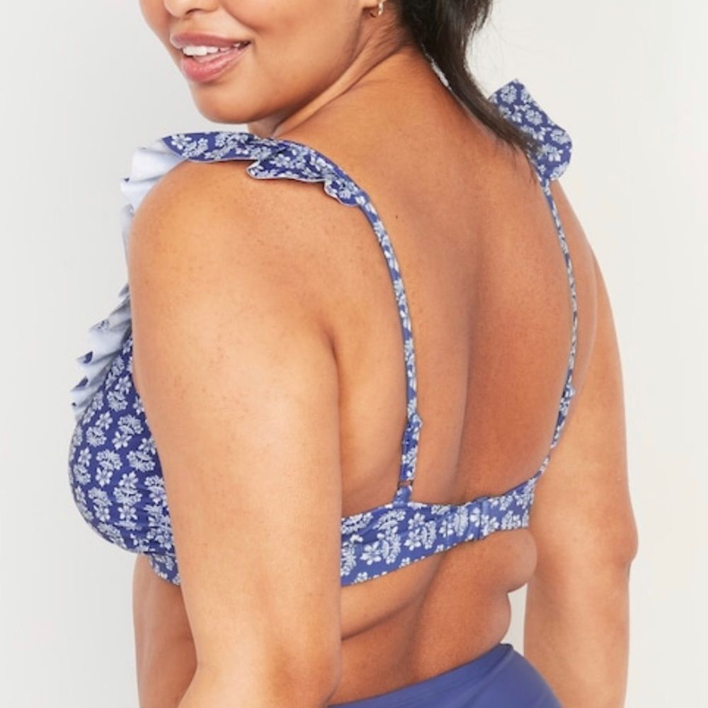 Ruffled Bikini Swim suite Top for Women Seaborne Floral Blue New Old Navy - Picture 5 of 11